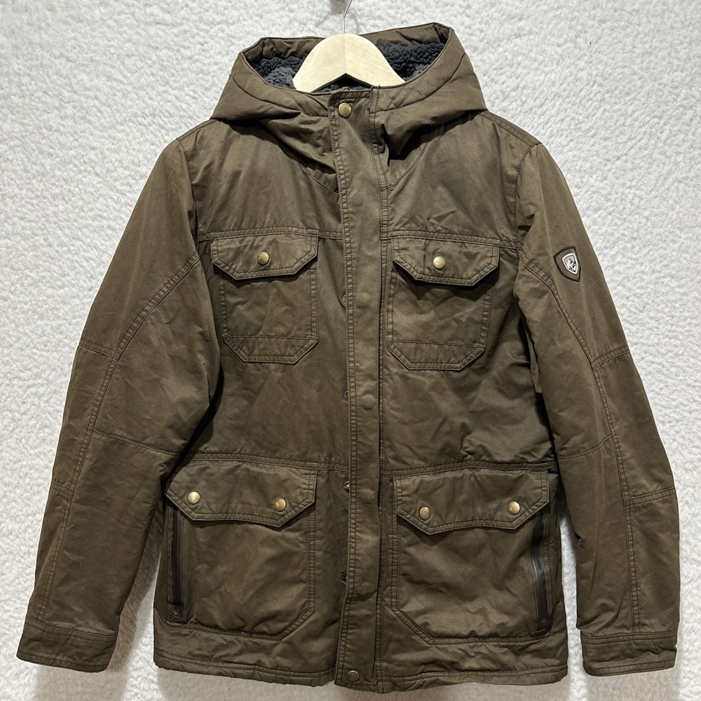 Kuhl Fleece Lined Kollusion Jacket Men's Size S Brown Hooded Insulated Utility